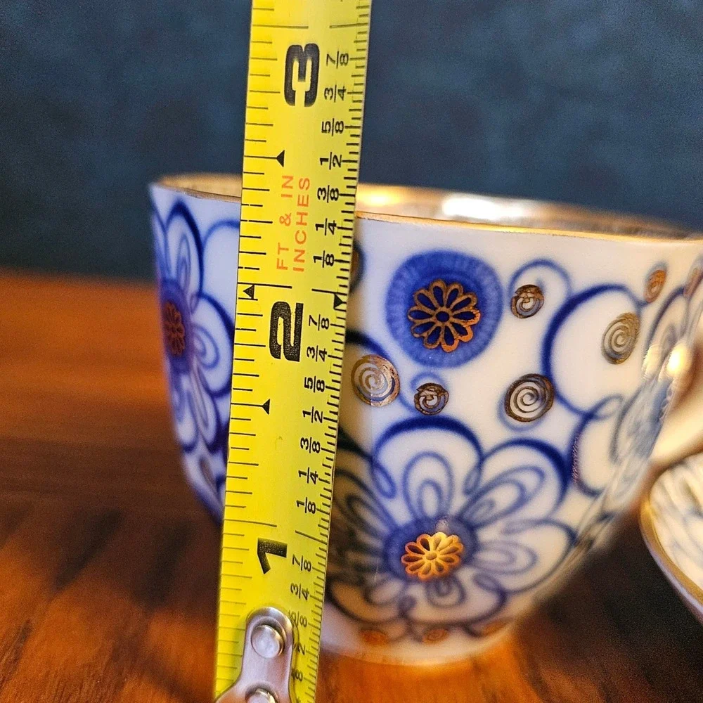 Lomonosov Imperial Porcelain Cobalt Blue Gold Floral Tea Cup Saucer Set USSR